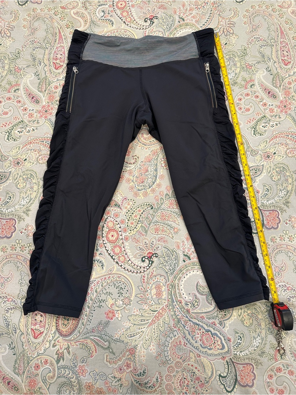lululemon athletica Black Ruched Side Leggings with Heathered Waistband